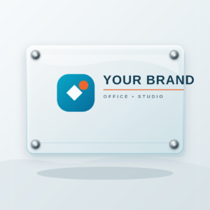 Clear custom acrylic office sign mounted with four silver standoffs